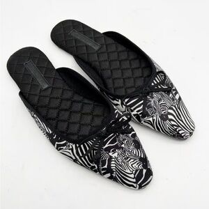 Banana Republic Pointy Indoor Slipper Black White Zebra Print 6.5-7.5